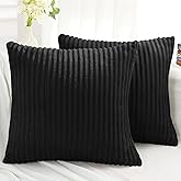 Simmore Decorative Spring Throw Pillow Covers 20x20 Set of 2, Soft Natural Plush Flannel Double-Sided Fluffy Couch Pillow Covers for Sofa Living Room, Black