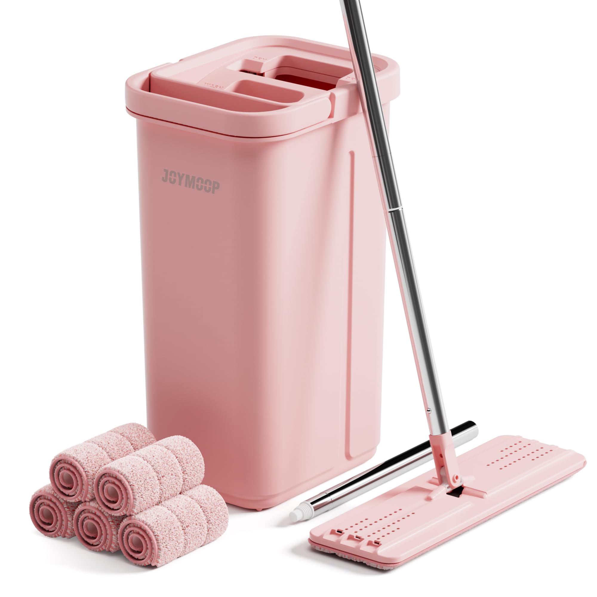 Photo 1 of JOYMOOP Pink Mop and Bucket with Wringer Set for Home, with 5 Reusable Microfiber Mop Pads, Hands-Free Self-Cleaning System, Suitable for Floor Cleaning and Wall Cleaner