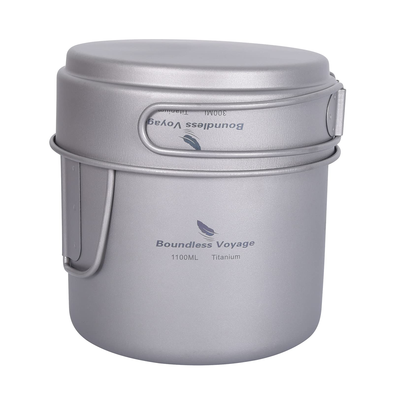 Boundless Voyage 1100ML+300ML Titanium Pot Pan Set with Folding Handles Camping Cookware Outdoor Picnic Hiking Mess Kit Ti2053C