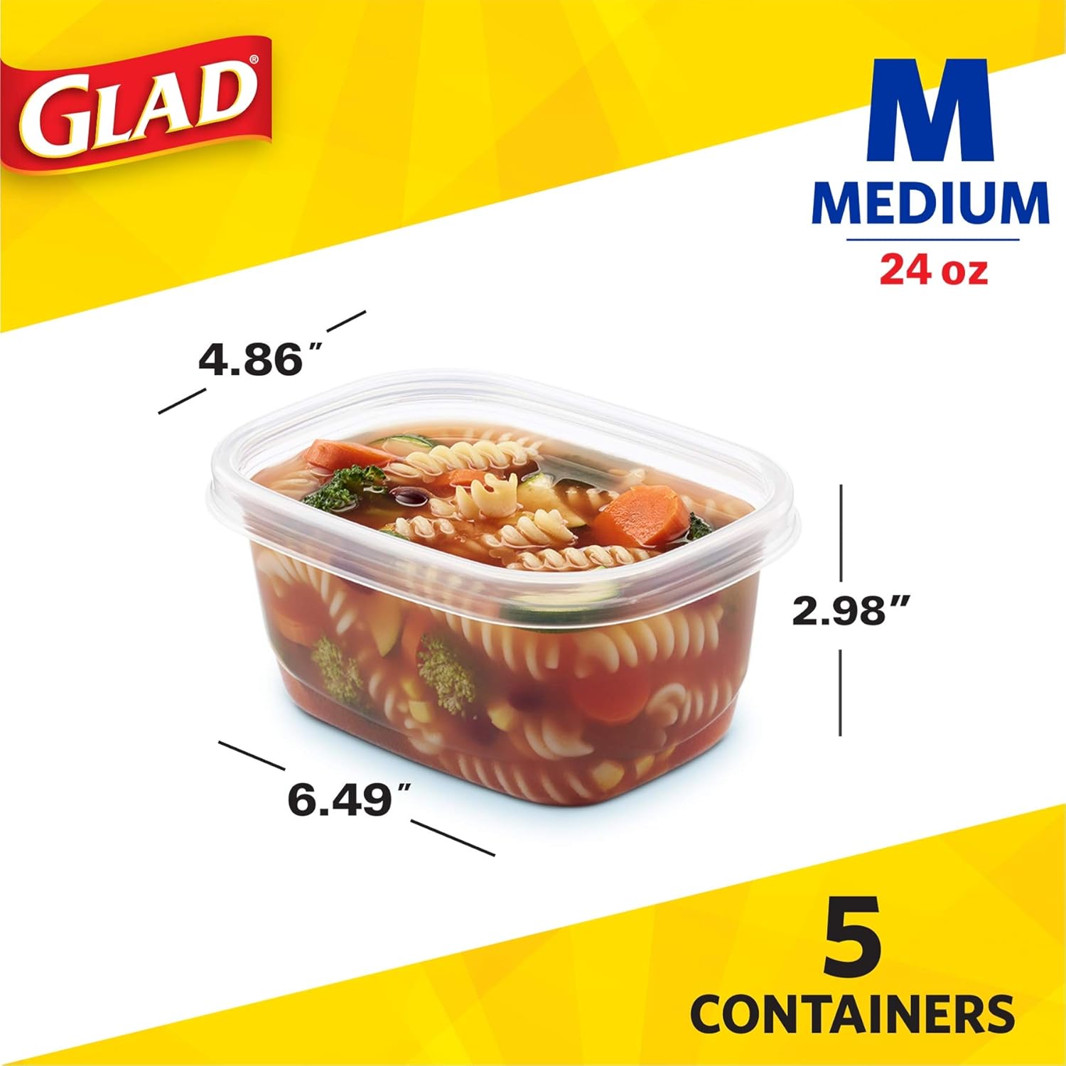 GladWare Soup & Salad Food Storage Containers, Medium Rectangle Holds 24 Ounces of Food, 5 Count Set: Home & Kitchen