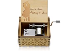 Can't Help tune Wood Music Box Hand-Operated Antique Engraved Cute Musical Boxes Gift for Love One, Boyfriend, Girlfriend, Hu