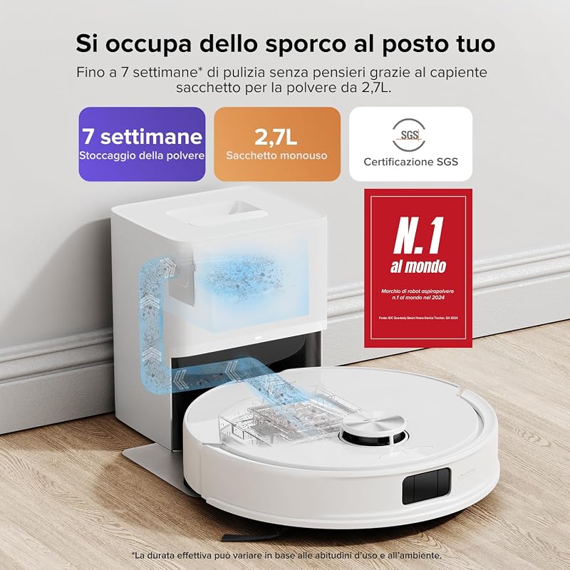 Q10 S5+ Set Robot Aspirapolvere 10.000Pa, Panno Sollevabile,Bianco