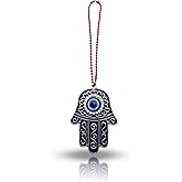 Sonoran Souvenirs Blue Hamsa Evil Eye Charm for Car Rear View Mirror - Spiritual Protection Ward - Lucky Automobile Decor - Protection Car Hanging Decor Ornament with Chain - Hand of Fatima