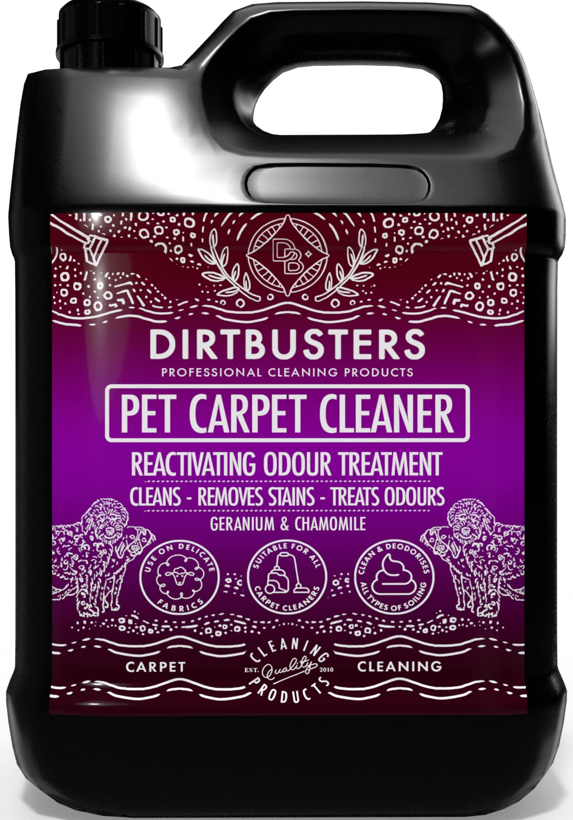 Dirtbusters Pet Carpet Cleaner Shampoo (5L), Cleaning Solution For Odour, Urine & Stains, Geranium & Chamomile
