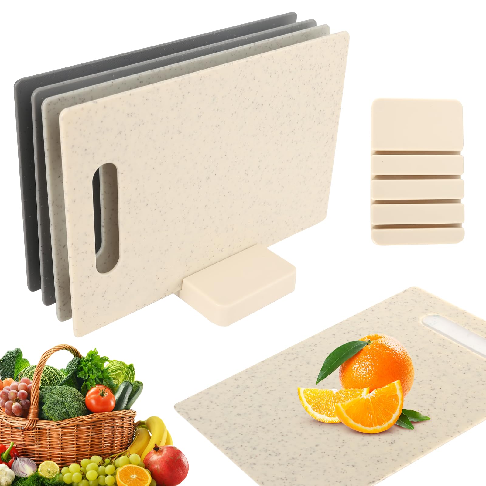 BPA Free Plastic Chopping Board Set - 4 Piece Cutting Board Set with Holder - Versatile for Meat, Deli, Veggies & Fruit