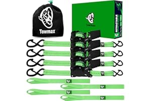 TOWMAX Retractable Ratchet Straps(4 Pack) - 1in x 10ft Self Retracting Ratchet Straps with Soft Loops, 1,500 lbs Break Strength Retractable Tie Down Straps, Easy Retract for Motorcyle, Cargo, Truck, Trailer