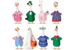 Silicherry 8 Set Seasonal Holiday Goose Outfits Fall Halloween Christmas Summer All Seasons Lawn Porch Goose Clothes Costume for 23" Cement Statue Garden Patio Outdoor Decoration(Basic Style)