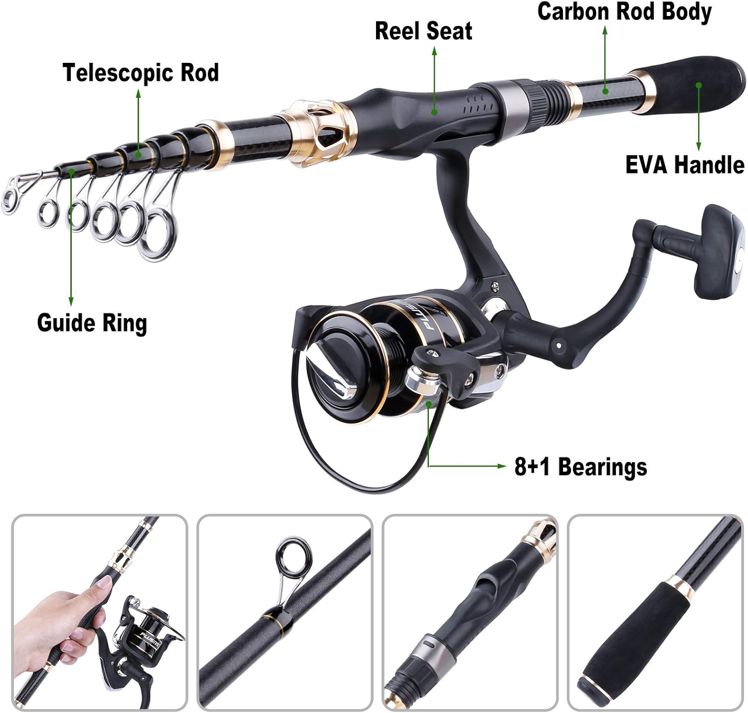 PLUSINNO Fishing Rod and Reel Combos Carbon Fiber Telescopic Fishing Rod with Reel Combo Sea Saltwater Freshwater Kit : Sports & Outdoors