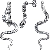 Snake Earrings for Women Men, Punk Gothic Stainless Steel Stud Earrings, Hypoallergenic gold plated/Black/Retro Gray/Silver Snakes Jewelry with Zircon, Statement Cool Rock Hip Hop Biker Earring Halloween Gifts