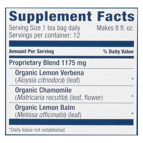 CELESTIAL SEASONINGS TEAWELL HERBAL TEA, STRESS RELIEF, LEMON VERBENA AND LEMON BALM, ORGANIC LEMON CHAMOMILE, CAFFEINE FREE WELLNESS TEA, 12 TEA BAGS