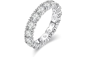 CannyCat Eternity Moissanite Ring 4.0 mm 5 CTTW D-color VVS Full Moissanite Eternity Wedding Band for Women Platinum-Plated Silver Anniversary Engagement Stackable Rings