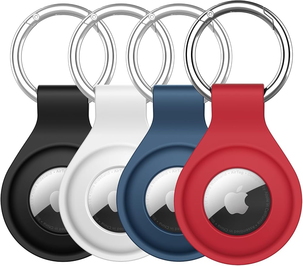 JETech Silicone AirTag Case Keychain Holder 4 Pack Black White Navy Red 1st/2nd