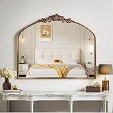 HQiJun Gold Wall Mirror, Large Arched Vintage Baroque Ornate Mirrors, Traditional Decorative Antique Brass Mirror for Entrywa