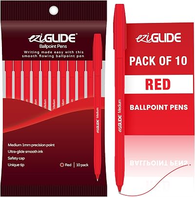 Eziglide 10-Pack Red Ballpoint Pens 1.0mm Medium Tip School Office