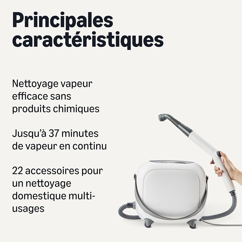 Nettoyeur à Vapeur Polyvalent avec 22 Accessoires, Réservoir de 1,5L, 1 500W, Blanc