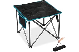 FUNDANGO Oversized Camping Stool for Adults, Thick Padded 18.1 Inch Folding Ottoman Foot Rest, 440 Lbs Heavy Duty Outdoor Camp Chairs with Anti-Slip Foots & Carry Bag for Fishing Lawn Travel (Black)
