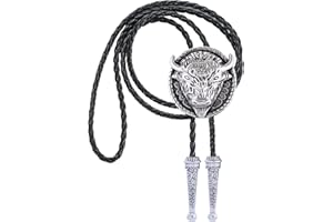 GelConnie Longhorn Bull Bolo Tie for Men Native American Western Cowboy Leather Necktie Bolo Necklace for Women Gold Texas