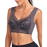 WOWENY Seamless Lace Bras for Women Wirefree Comfortable Mesh Padded Soft Back Smoothing Bra