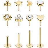 NICEIGHT 16G 18G 20G 316L Stainless Steel Threadless Push in Labret Monroe Studs Lip Rings for Women Men Flat Back Cartilage Earrings Helix Tragus Stud Earrings Conch Medusa Piercing Jewelry