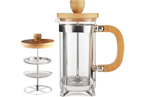 Sivaphe French Press High Borosilicate Carafe Durable Bamboo Handle Portable Brewer Small Coffee/Tea Maker 12oz