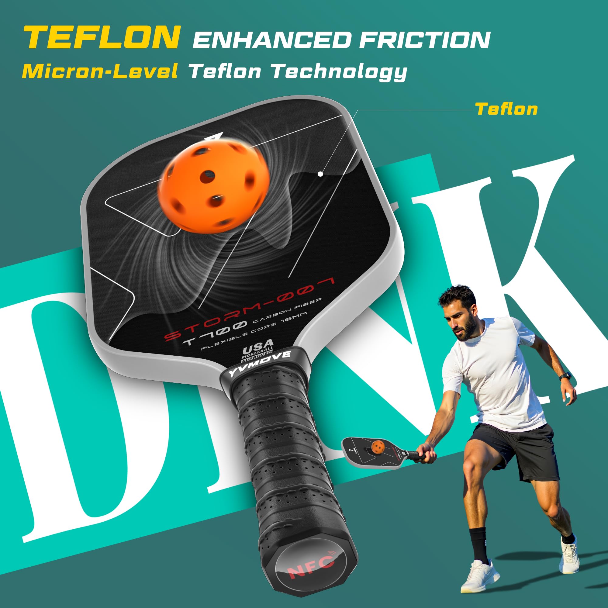 Pickleball Paddle with T700 Raw Carbon Fiber Surface & 16mm STR-Core Power Polymer Core, Premium Pickle Ball Racket Designed for Ultimate Spin & Consistency, USAPA Approved Storm 007