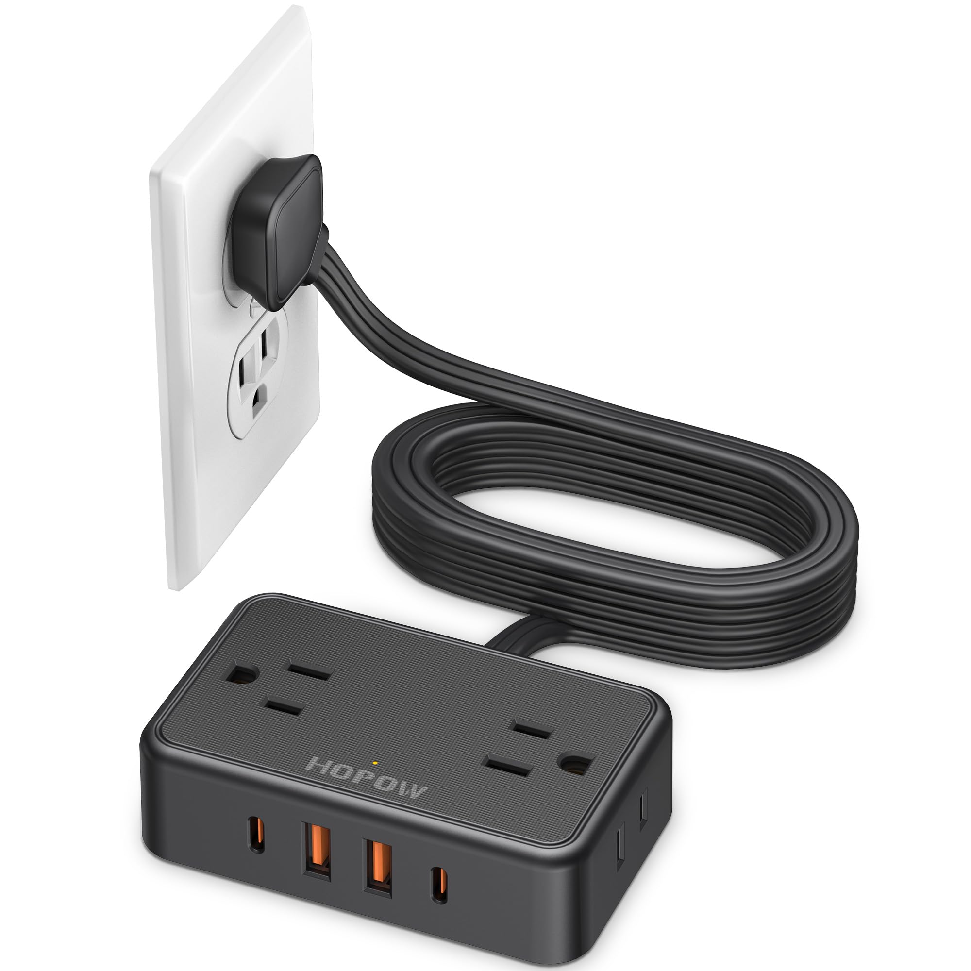 Photo 1 of HOPOW Flat Plug Extension Cord, 6 Ft Ultra Thin Power Strip, 4 AC Wide Spaced outlets and 4 USB (2 USB-C) Ports, No Surge Protector for Cruise Ship, Travel, Dorm Room Essentials (Black)