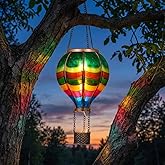 TERESA'S Collections Valentines Day Outdoor Decorations Hot Air Balloon Solar Lantern ,Hanging Flickering Flame Outdoor Light