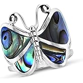 AeraVida Captivating Butterfly Motif Rainbow Abalone Statement .925 Sterling Silver Ring | Cute Wedding Rings For Women | Casual Comfort Fit Silver Rings for Women | Gift for Daughter | Sterling Silver Rings Sizes (6-14)