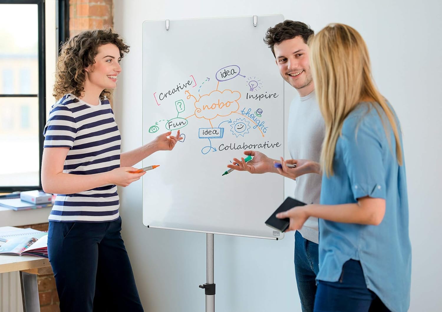 Nobo Glass Magnetic Whiteboard, Flipchart Easel with Adjustable Roller Stand, 700 x 1850 x 745 mm, Brilliant White : Office Products