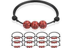 ZELARO 12 Pcs Basketball Charm Bracelets Basketball Wristbands Basketball Beads Bracelet Adjustable Inspirational Sport Ball Bracelet with Charm for Teens Adults Sport Birthday Party Gift Favors for Team