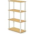 Furinno Turn-N-Tube 4-Tier Multipurpose Shelf Display Rack, Square Tube, Beech/White
