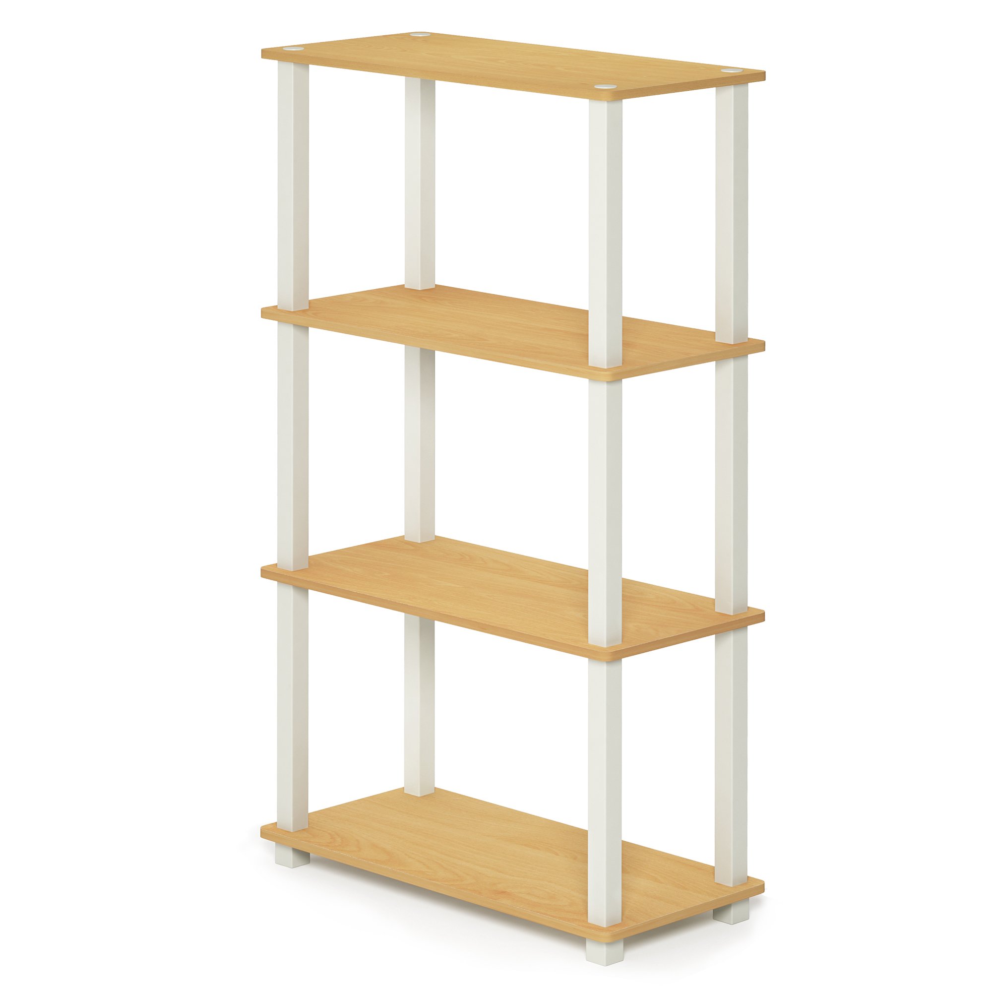 Furinno TURN-S-TUBE Storage Shelves, 4-Tier Book Shelf, Corner Shelf, Toolless Open Shelves, for Organization and Storage, Living Room, Garage, Home Office, Beech