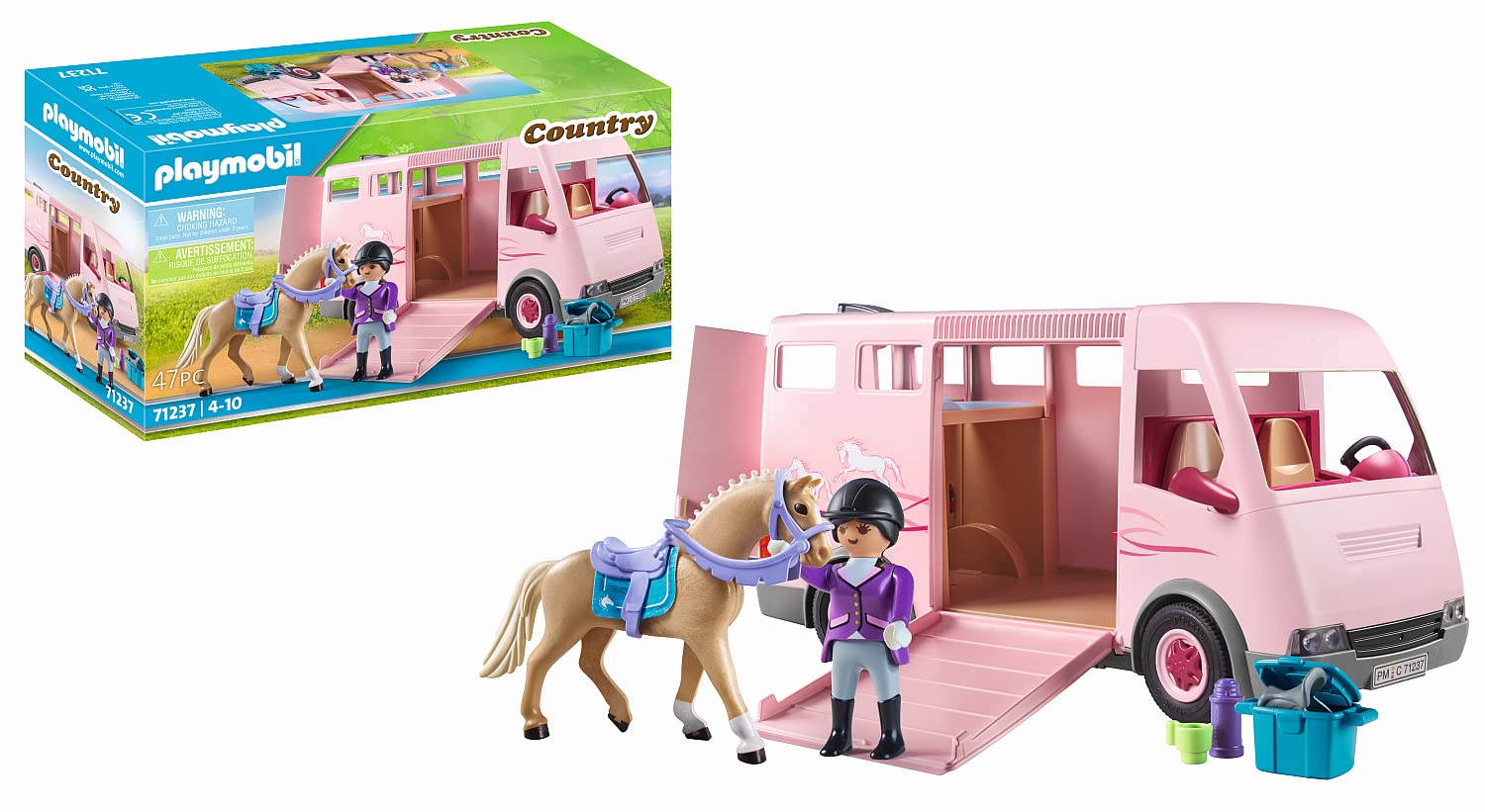 Playmobil 71237 Country Horse Transporter, pony Farm, Horse Toys, Fun Imaginative Role-Play, Playset Suitable for Children Ages 4+