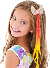 Little World 6pc Curly Hair Extensions Clip-in Kids Rainbow Unicorn Bow Girls view 5
