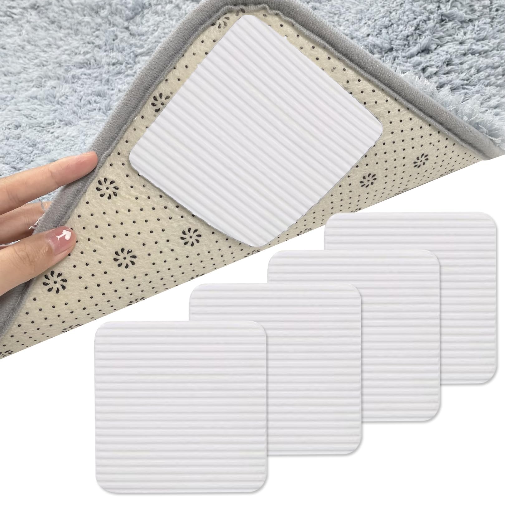 4 Pcs Rug Pads Grippers,Non Slip Washable Grippers for Rug,Non Slip Grippers Mat,Vacuum Tech Anti Slip Rug Grips for Wooden Floor,Floor Mat,Underlay,Hard Floors Vacuum Tech Anti Slip Pad Grips(White)