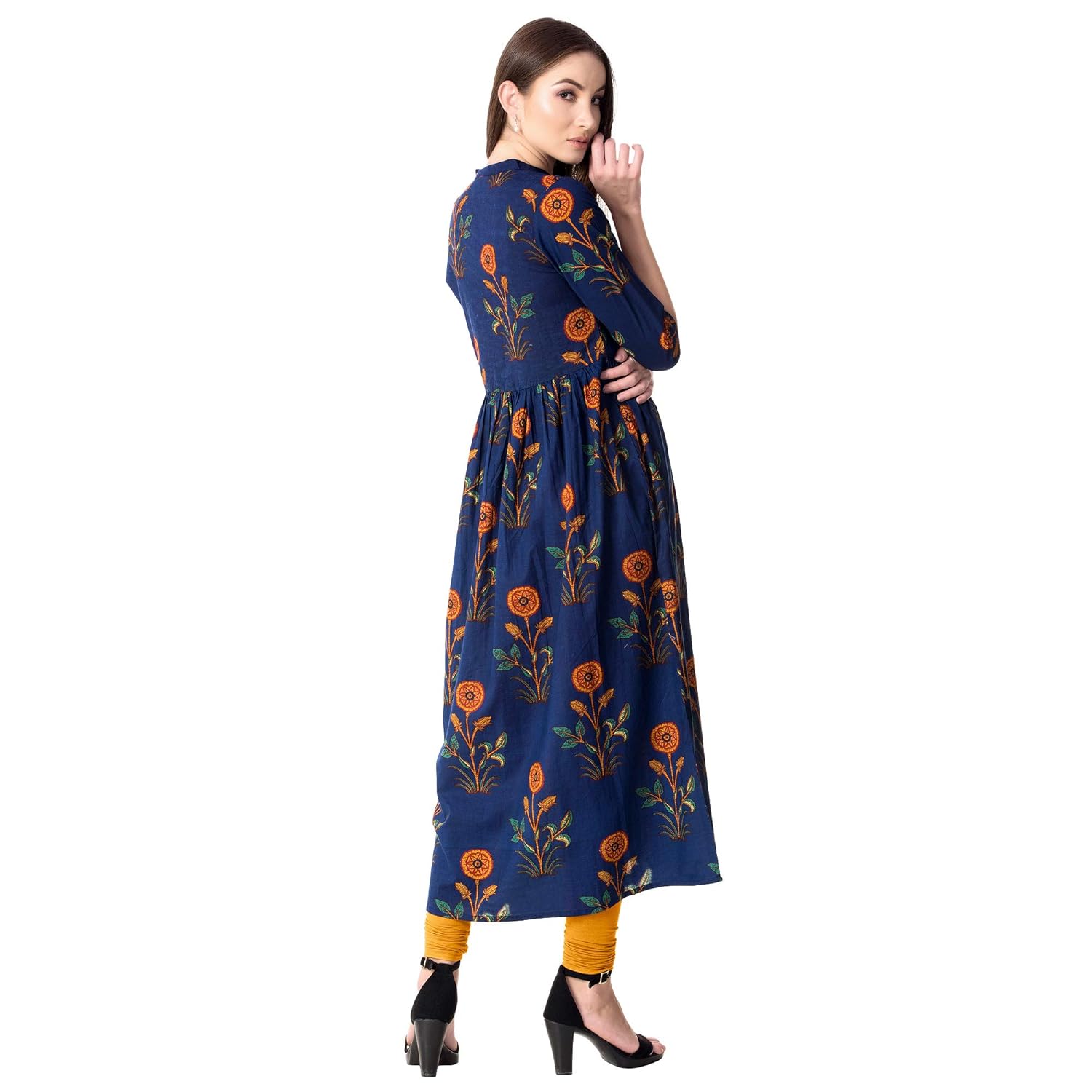 gulmohar jaipur women's a-line cotton kurti (blue)