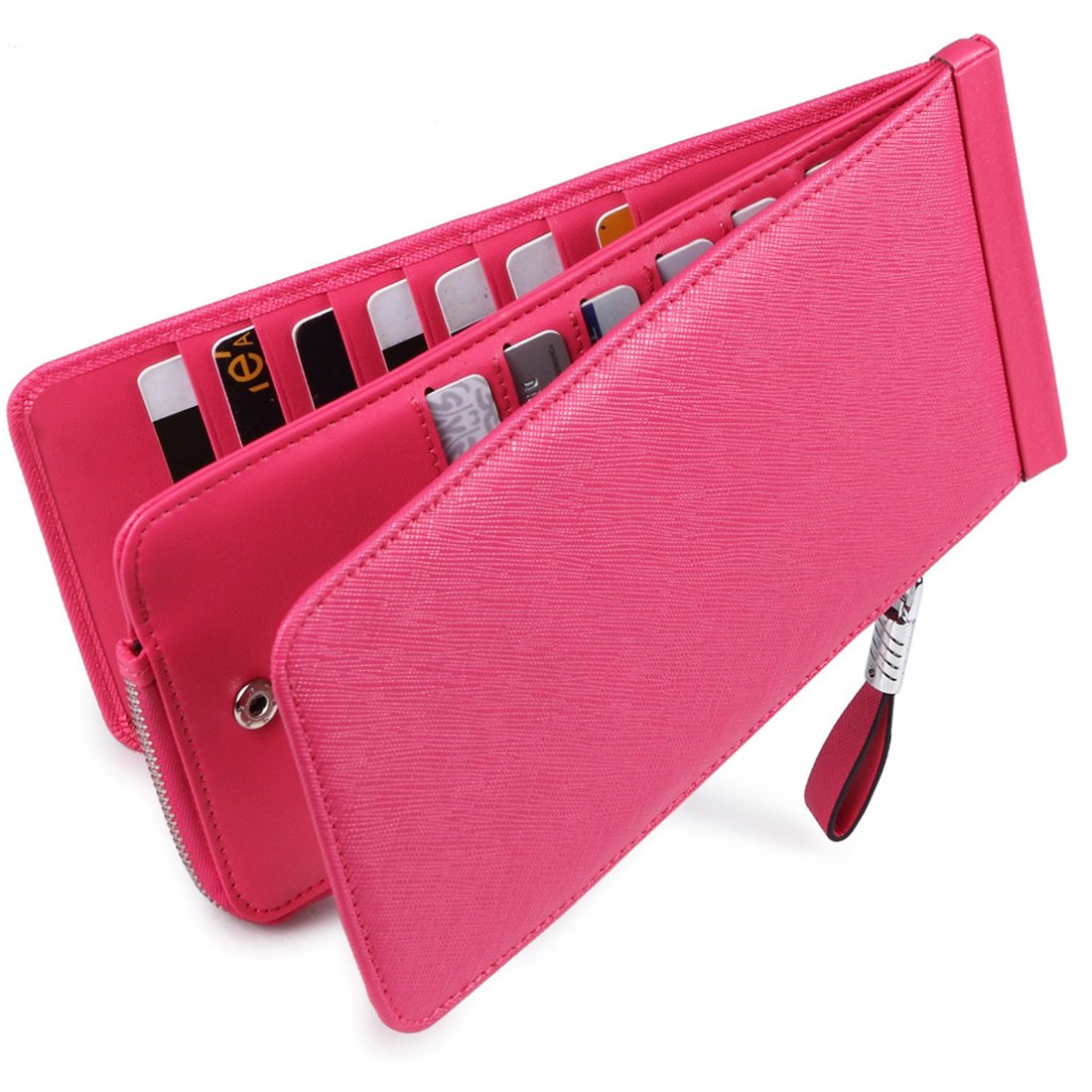 Huztencor Women's Credit Card Holder Wallet Leather Ladies Women RFID Blocking Slim Compact Wallet Purses Multi Card Holder Case Sleeve Concertina for Women with Coin Zip Purse Pink