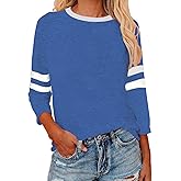 Womens 3/4 Sleeve Shirts Summer Crewneck T-Shirts Loose Basic Tops Cotton Blend Tops for Women