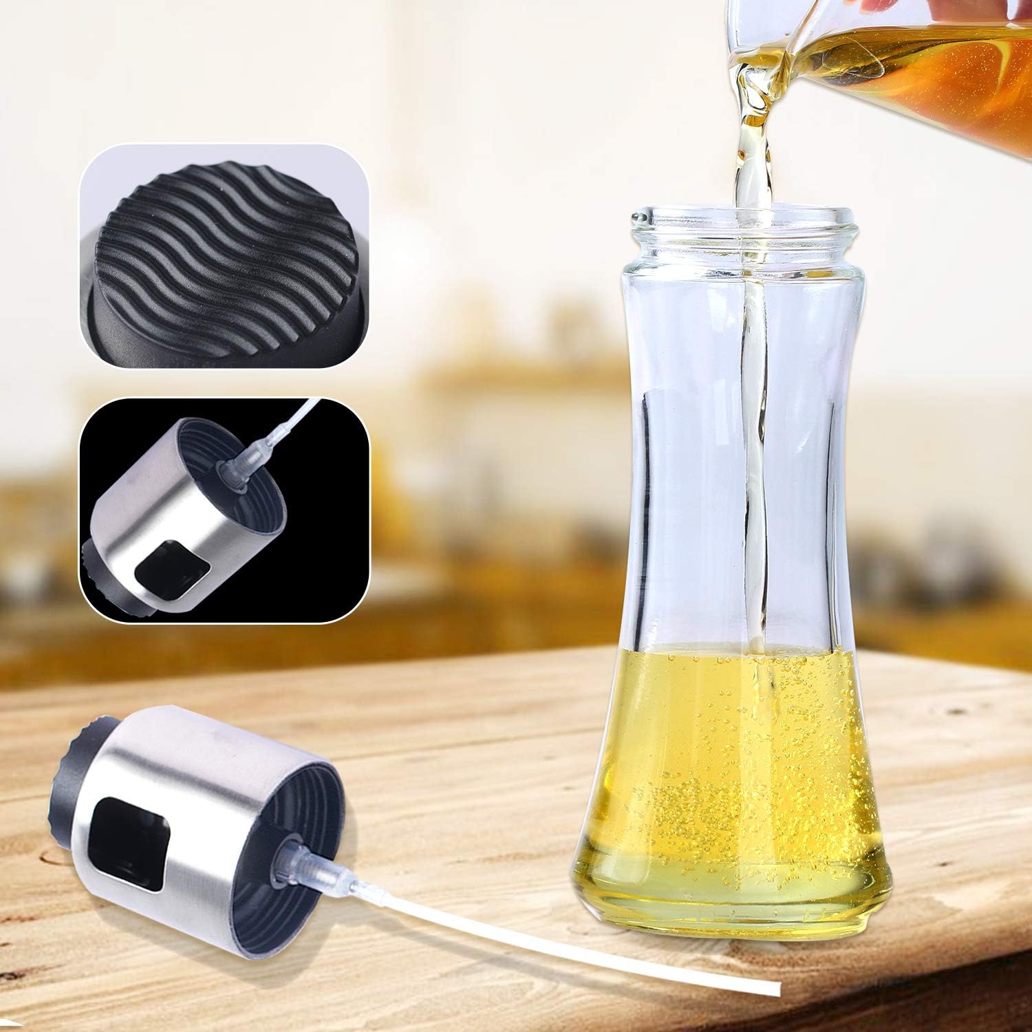 VEHHE Oil Sprayer for Cooking, Olive Oil Spray Bottle Dispenser 180ml/6 fl oz with 3pcs Silicone Brushes for Cooking, Baking, BBQ, Salad, Air Fryer, Roasting: Kitchen & Dining