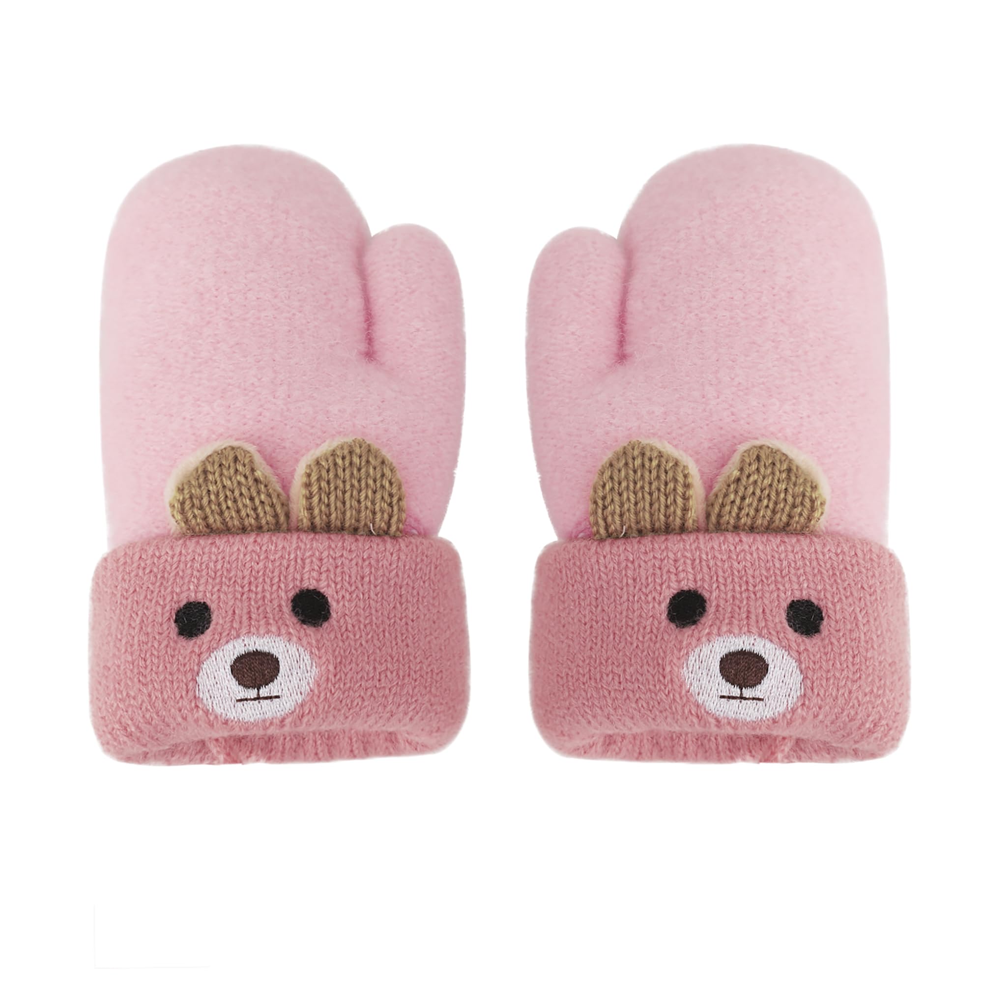 Moonlove Infant Toddlers Lovely Mittens Winter Warm Cute Cartoon Gloves Dual Layers Plush Padded Knitted Gloves Mittens for Baby Girls Boys 0-3 Years Old