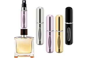 FOREBILE Refillable Perfume Portable Atomizer Bottle Refillable Perfume Spray, Travel Perfume (5ml, 4 Pack) (Silver, Pink, Gold, Black)