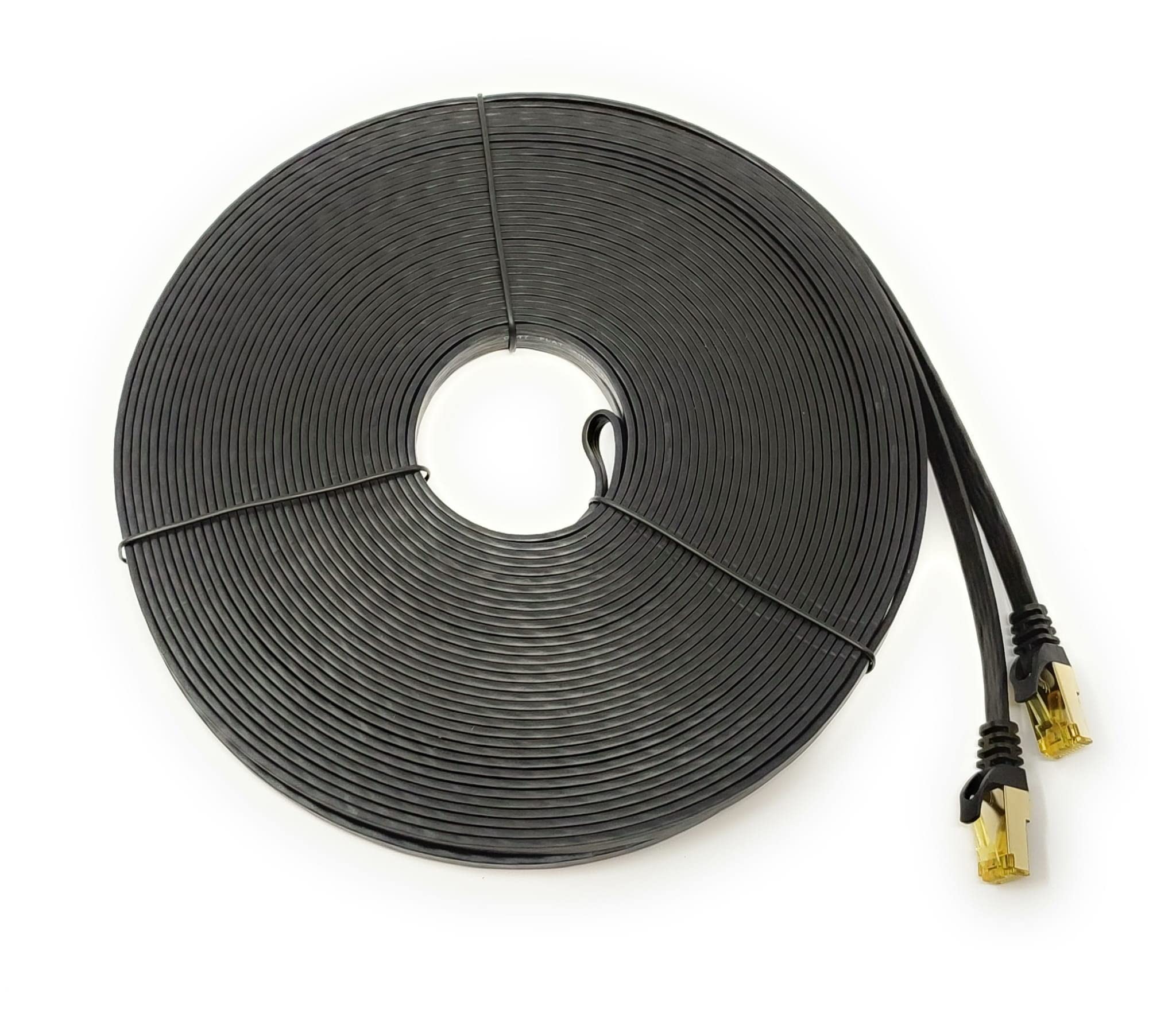 Maincore (30m CAT7 Flat Ethernet Cable 10Gbps 600Mhz High Speed Gigabit SFTP, Cat 7 Lan Network Internet Cord, RJ45 Gold Plated Connectors (30m, Black)