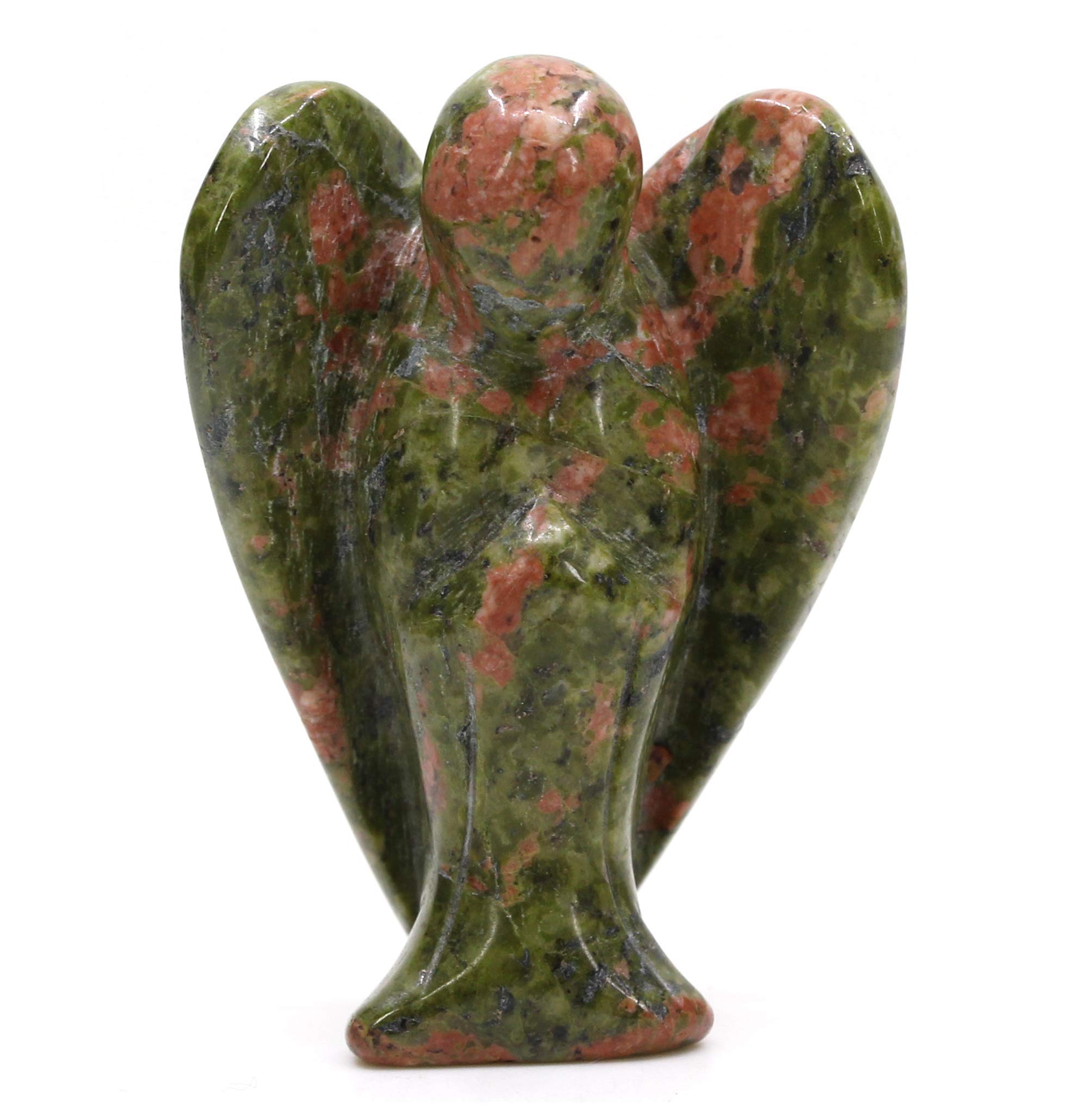 CHENYUE Natural Green Unakite Gemstone Peace Angel Pocket Guardian Healing Statue 2 Inch