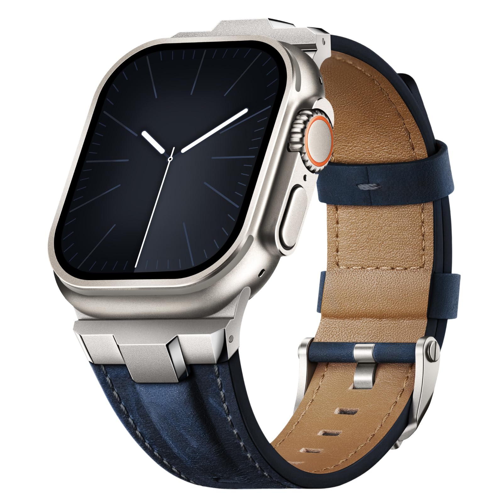Photo 1 of Suitisbest Leather Bands Compatible for Apple Watch Ultra Band 49mm 46mm 45mm 44mm 42mm, Genuine Leather Rugged Durable Matel Connector Replacement Strap for Women Men iWatch Ultra 10 9 8 7 6 5 4 3 SE
