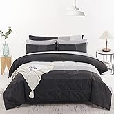 RYNGHIPY 8Pcs Revsible Grey Black Striped Down Alternative Comforter Bedding Collections, Lightweight All Season Striped Bedding Comforters Sets for Full Bed (Full,Grey Black)