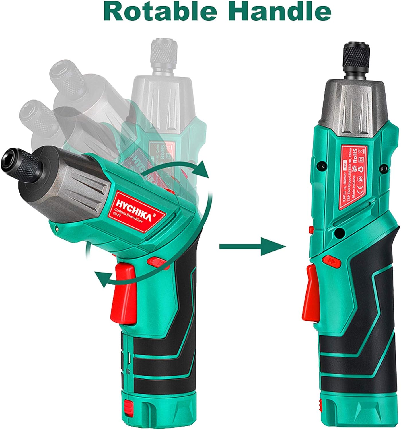 Cordless Screwdriver 6 N.m, HYCHIKA 3.6V 2.0Ah Electric Screwdriver Rechargeable Screw Gun, Front LED and Rear Flashlight, Ratchet Wrench, DC Charging with USB Cable, 36pcs Accessories, Carrying Box: Home Improvement