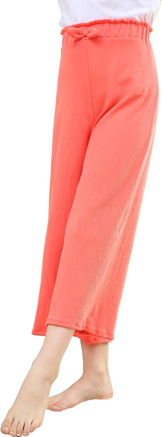 V.&GRIN Girls Wide-Leg Pants, Pull-On Tie-Waist Stretchy Lounge Pants for Girls 8-16 Years: Clothing