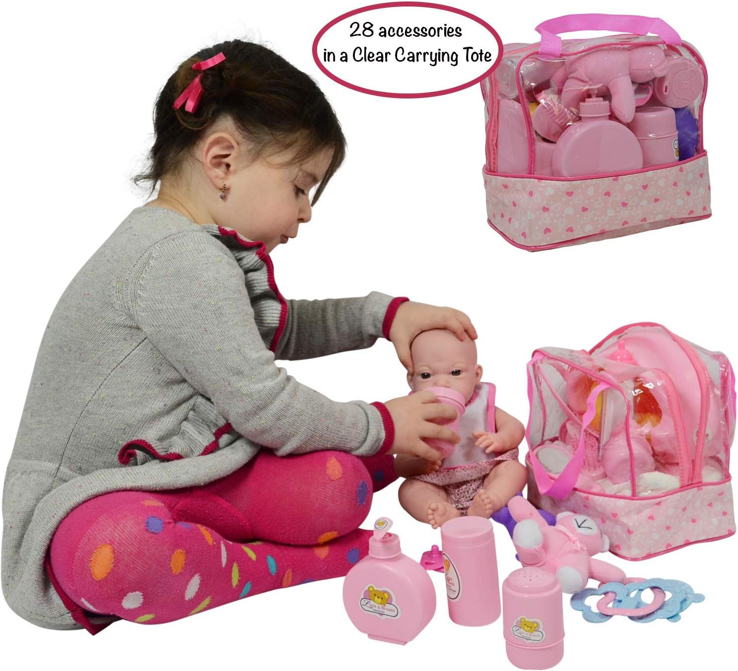 baby doll with bottle and diaper