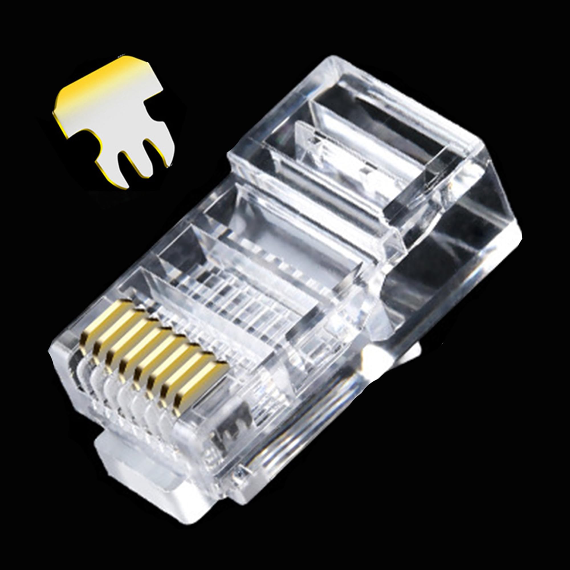 MINGZE 100 Pieces RJ45 CAT5 CAT5E CAT6 Network Cable LAN Crimp Connector Plugs 8P8C UTP Gold Plated Ethernet Crystal Head