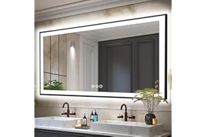 Megatex 84x32 LED Bathroom Mirror, Black Aluminum Framed, Backlit + Front-Lit, 3 Colors Temperature Changeable, Dimmable Vanity Mirror, Tempered Glass, Defog, Waterproof, Memory (Horizontal/Vertical)